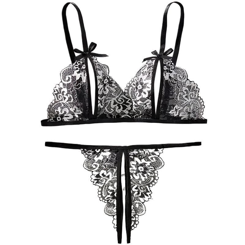 Lace Bralette Set - Nero caldo crotchless donne sexy lingerie