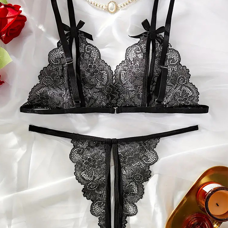 Nero caldo crotchless donne se - Lace Bralette Set recensione e prezzo